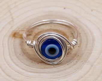 Wire Wrapped Evil Eye Ring