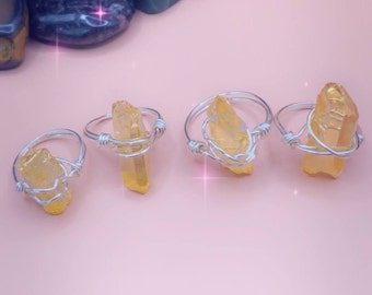 Adjustable Sterling Silver Filled Wire Wrapped Crystal Ring / Wire ...