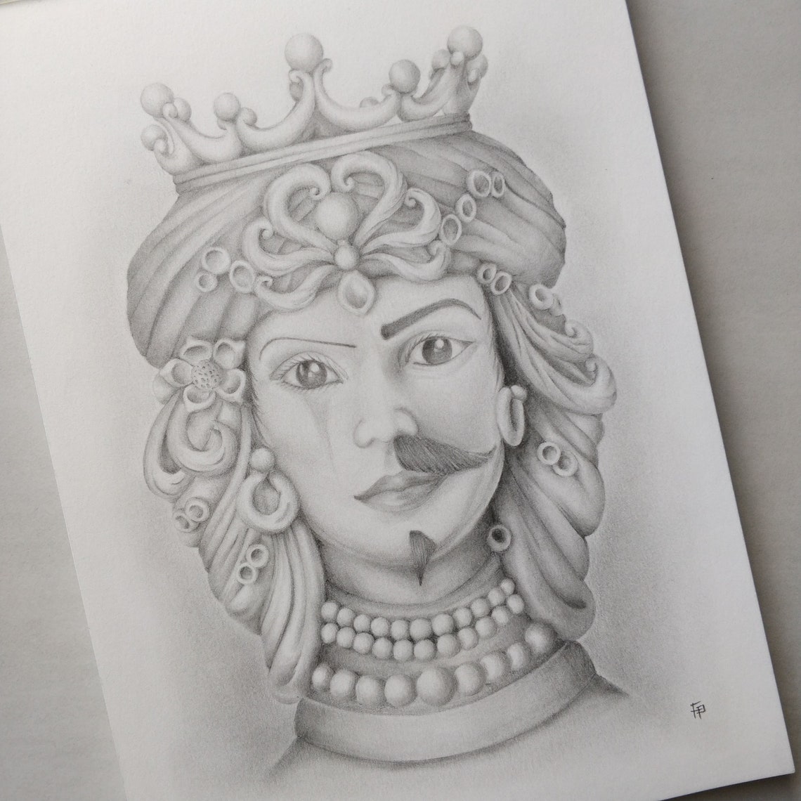 Teste Di Moro A3 PRINT Drawing Sicilian Tradition About Mori Sicilian