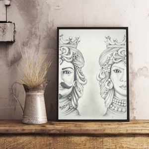 Teste di Moro - A3 PRINT - Disegno, Drawing Sicilian Tradition about Mori - Tradizione Siciliana - Carta Lucida