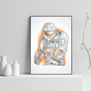 Halo Infinite-teckning - A3-UTSKRIFT - Soldats moderna konstverk, bläck och penna - Videospelsteckning - Videospelsteckning med bläck och penna