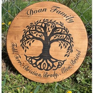 Tree of life family name sign, round laser engraved personalized sign, custom family sign,
