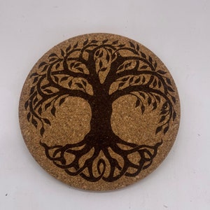 Tree of life coasters , set of four, laser engraved tree of life cork coasters, drink coasters,