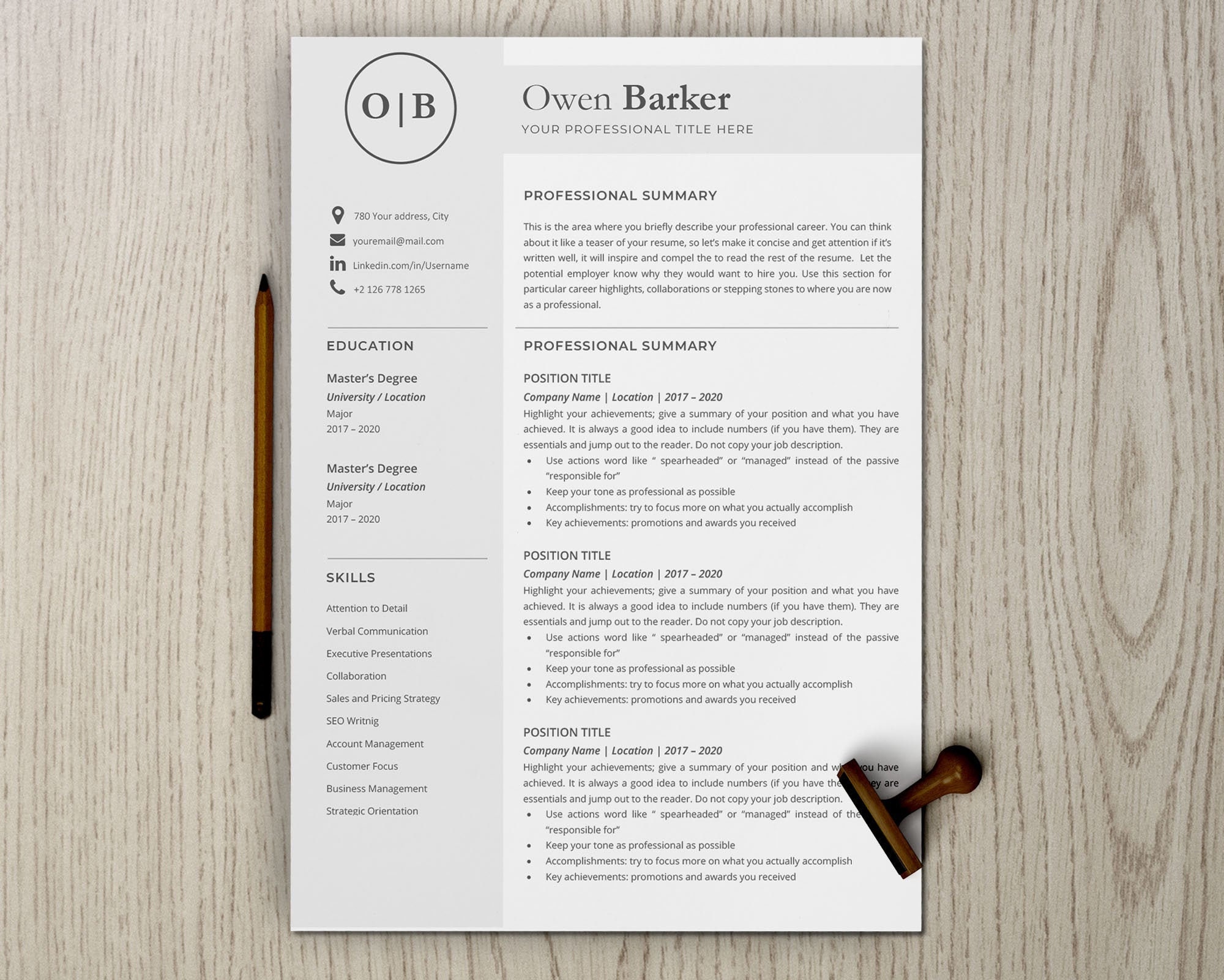 Resume Template, CV Template, Professional Resume Template, Resume Te…