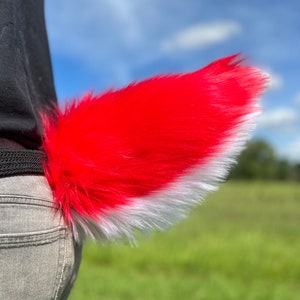 Red and White Furry Fursuit Nub Tail