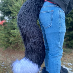 Black and White Fox Fursuit Furry Cosplay Tail