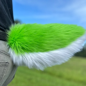 Grass Green and White Furry Fursuit Nub Tail