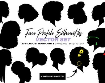 Face profile woman head svg with curly hair, black woman silhouette svg with long hair, side view face profile silhouette with afro hair svg