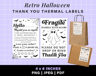 Retro halloween love your order thermal label design, rollo munbyn printer thank you sticker, spooky mail fragile thermal sticker 4x6 png