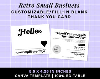 Editable Thank You For Your Order Card: Small Business Insert (Canva Template)