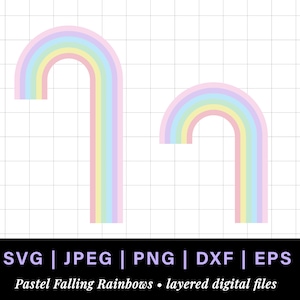 Falling pastel rainbow png, pastel rainbow svg for rainbow cake topper, long tall rainbow falling clipart for retro cake topper, rainbow dxf