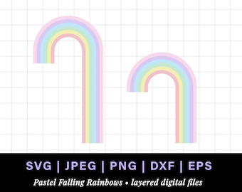 Falling pastel rainbow png, pastel rainbow svg for rainbow cake topper, long tall rainbow falling clipart for retro cake topper, rainbow dxf