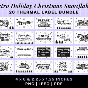 Snowflakes retro christmas thermal labels bundle, munbyn rollo printer thank you stickers, holiday thermal label stickers box label template