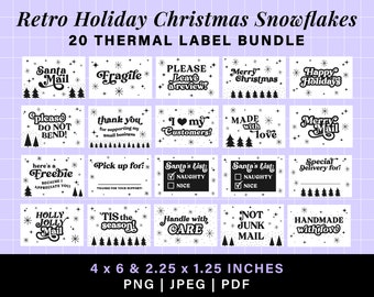 Snowflakes retro christmas thermal labels bundle, munbyn rollo printer thank you stickers, holiday thermal label stickers box label template