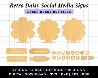 Retro daisy social media sign svg, small business payment sign laser file, scan to pay sign for salon, qr code sign svg, social media plaque