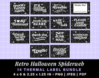 Spider web retro halloween thermal label stickers, rollo munbyn printer thank you stickers, spooky mail thermal labels box label template