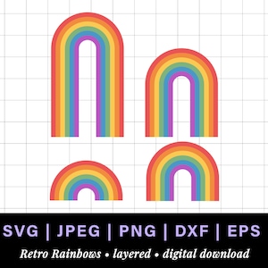 Retro rainbow svg, layered rainbow svg jpg for rainbow cake topper, long tall rainbow svg bundle, vintage rainbow svg for retro cake topper