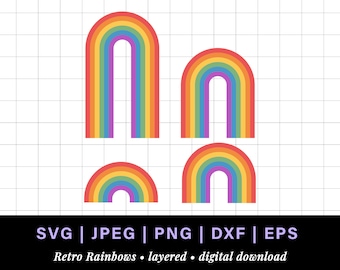 Retro rainbow svg, layered rainbow svg jpg for rainbow cake topper, long tall rainbow svg bundle, vintage rainbow svg for retro cake topper