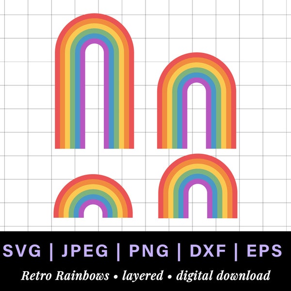 Retro rainbow svg, layered rainbow svg jpg for rainbow cake topper, long tall rainbow svg bundle, vintage rainbow svg for retro cake topper