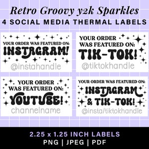 Retro y2k sparkles social media thermal labels cute, munbyn rollo printer stickers, bubble font thermal label stickers box label template,
