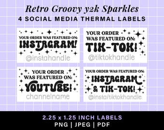 Retro y2k sparkles social media thermal labels cute, munbyn rollo printer stickers, bubble font thermal label stickers box label template,