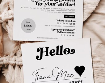 Printable Thank You Card Template: Retro Business Packaging Insert (Canva Editable)