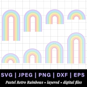 Pastel rainbow png, retro rainbow svg for rainbow cake topper, pastel rainbow svg with spaces, layered rainbow svg png, rainbow svg bundle