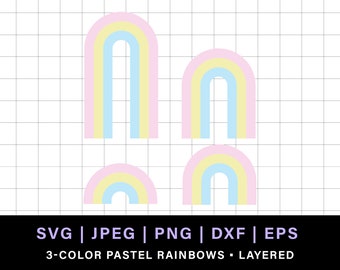 3 color pastel rainbow png, retro rainbow svg for rainbow cake topper, 3 stripe pastel rainbow svg, layered rainbow svg, groovy clipart svg