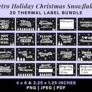 Snow flakes retro christmas thermal label stickers, rollo munbyn printer thank you stickers, rollo stickers thermal printer label download
