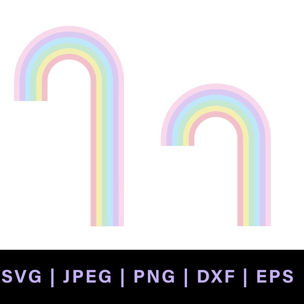 Falling pastel rainbow png, pastel rainbow svg for rainbow cake topper, long tall rainbow falling clipart for retro cake topper, rainbow dxf