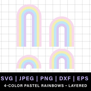 4 color pastel rainbow png, retro rainbow svg for rainbow cake topper, 4 stripe pastel rainbow svg, layered rainbow svg, groovy clipart svg