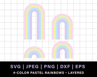 4 color pastel rainbow png, retro rainbow svg for rainbow cake topper, 4 stripe pastel rainbow svg, layered rainbow svg, groovy clipart svg