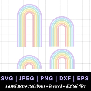 Pastel rainbow png, retro rainbow svg for rainbow cake topper, pastel rainbow svg, retro rainbow png, long tall rainbow with spaces arch dxf