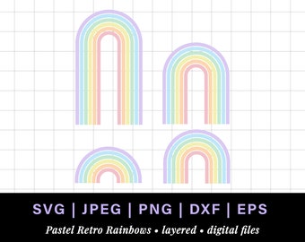 Pastel rainbow png, retro rainbow svg for rainbow cake topper, pastel rainbow svg, retro rainbow png, long tall rainbow with spaces arch dxf