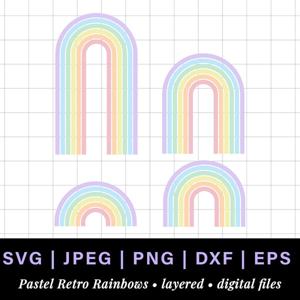 Pastel rainbow png, retro rainbow svg for rainbow cake topper, pastel rainbow svg, retro rainbow png, long tall rainbow with spaces arch dxf