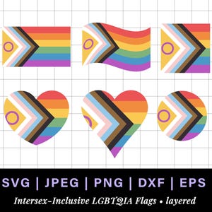 Intersex inclusive pride flag pin lgbt svg bundle, rainbow flag heart png for pride stickers, circle square lgbtq flag svg for pride pins