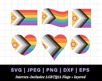 Intersex inclusive pride flag pin lgbt svg bundle, rainbow flag heart png for pride stickers, circle square lgbtq flag svg for pride pins