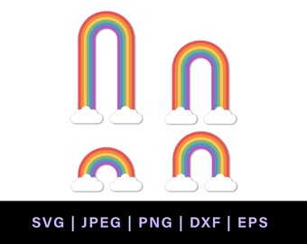 Retro rainbow svg with clouds, vintage rainbow, layered rainbow svg bundle, rainbow dxf laser file, svg rainbows with clouds, cloud rainbow