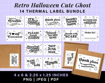 Cute ghost retro halloween thermal label design, rollo munbyn printer thank you sticker, spooky mail thermal stickers 4x6 box label template