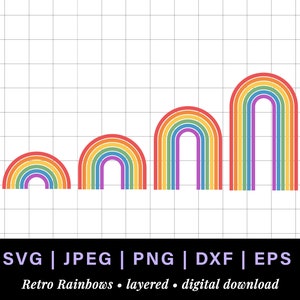 Retro rainbow svg, vintage rainbow svg, layered rainbow svg jpg, retro rainbow cake topper svg bundle, rainbow dxf, svg rainbows with spaces image 3