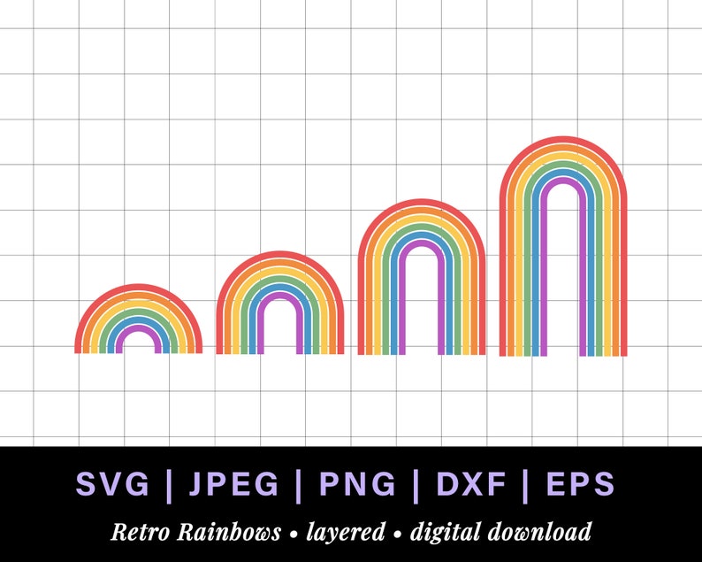 Retro rainbow svg, vintage rainbow svg, layered rainbow svg jpg, retro rainbow cake topper svg bundle, rainbow dxf, svg rainbows with spaces image 3