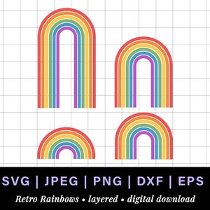 Retro rainbow svg, vintage rainbow svg, layered rainbow svg jpg, retro rainbow cake topper svg bundle, rainbow dxf, svg rainbows with spaces image 1