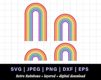Retro rainbow svg, vintage rainbow svg, layered rainbow svg jpg, retro rainbow cake topper svg bundle, rainbow dxf, svg rainbows with spaces