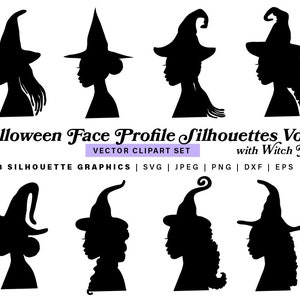 Halloween black woman silhouette witch, witchy Halloween silhouette face profile, african american witch head side view halloween graphics