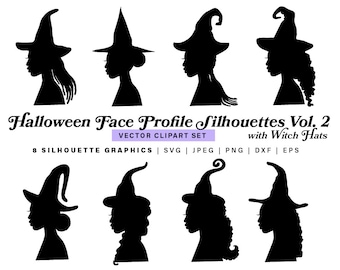 Halloween black woman silhouette witch, witchy Halloween silhouette face profile, african american witch head side view halloween graphics