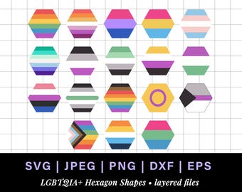 Lgbt hexagon pride stickers png, Pride month hexagon lgbtq svg for pride flag decal, lgbt bi ace gay aroace pride octagon svg shapes bundle