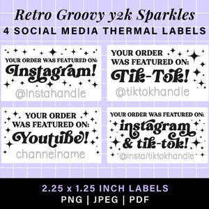 Retro y2k sparkles social media order thermal labels cute, munbyn rollo printer stickers, groovy thermal stickers 4x6 box label template