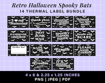 Retro halloween bats thermal label design png, rollo munbyn printer thank you sticker, spooky mail thermal stickers 4x6 box label template