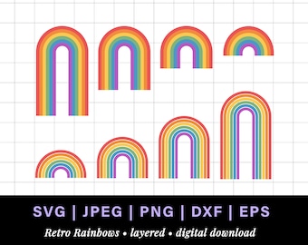 Retro rainbow png with spaces for retro cake topper, retro rainbow svg for rainbow cake topper, spaced rainbow svg, 70s rainbow svg bundle