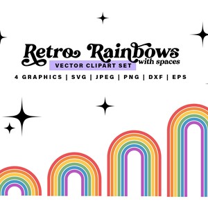 Retro rainbow svg, vintage rainbow svg, layered rainbow svg jpg, retro rainbow cake topper svg bundle, rainbow dxf, svg rainbows with spaces image 2